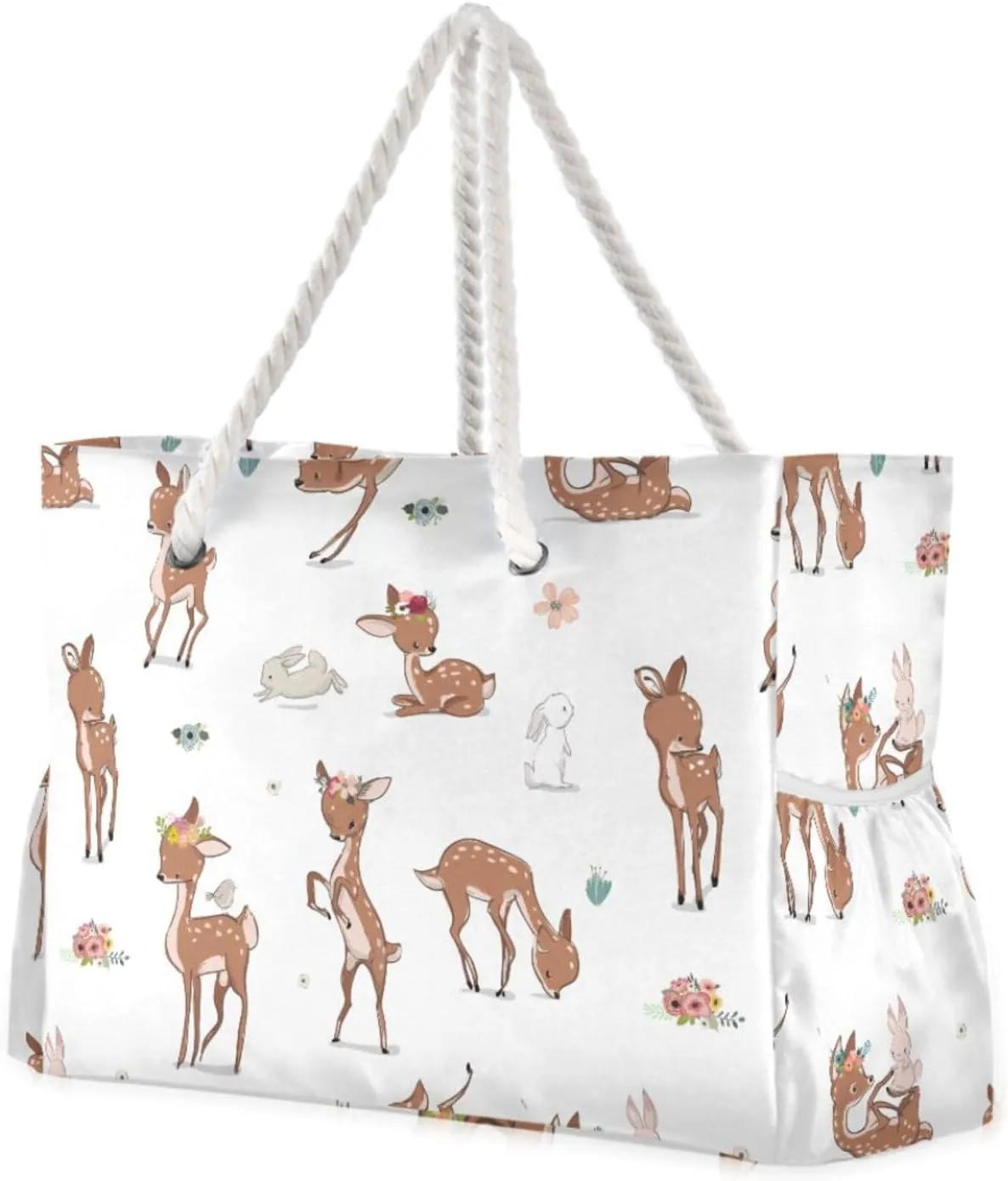susiyo Beach Bag Little Deer Hare Beach Tote Bag Large Travel Tote Bag Waterproof Lightweight Shoulder Bag with Thick Cotton Rope for Gym Beach Travel Pool Yoga Baby Utility Bag
