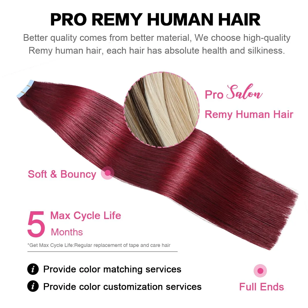 SUYYA Tape in Hair Extensions Human Hair Wine Red Color 100% Remy Human Hair 50g/pack 20pcs Straight Seamless Skin Weft Tape Hair Extensions 99j (24 inches #Burgundy)