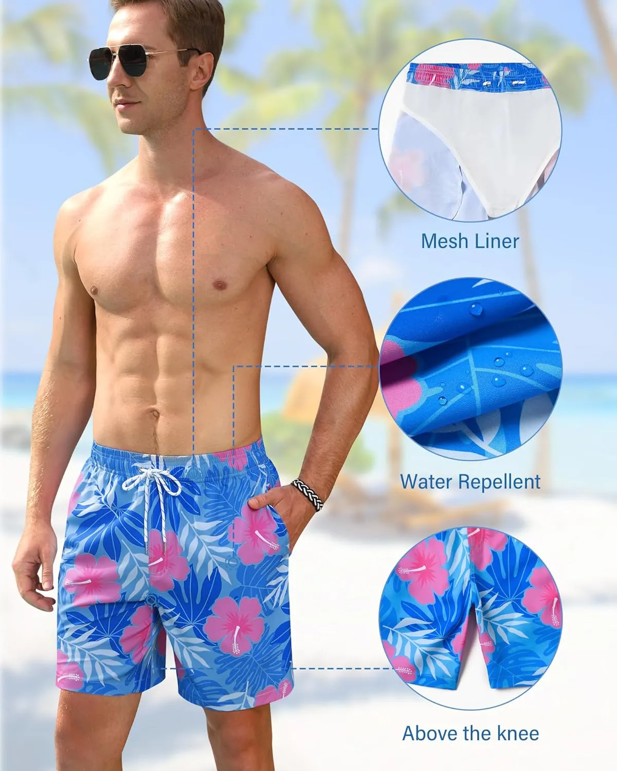 Swim Trunks Mens 7 Inch Bathing Suit with Mesh Liner Men's Stretch Swimwear Quick Dry Swimsuit Beach Shorts