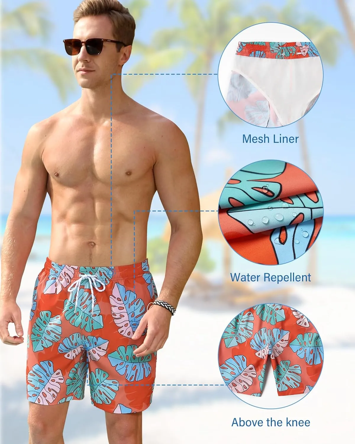 Swim Trunks Mens 7 Inch Bathing Suit with Mesh Liner Men's Stretch Swimwear Quick Dry Swimsuit Beach Shorts