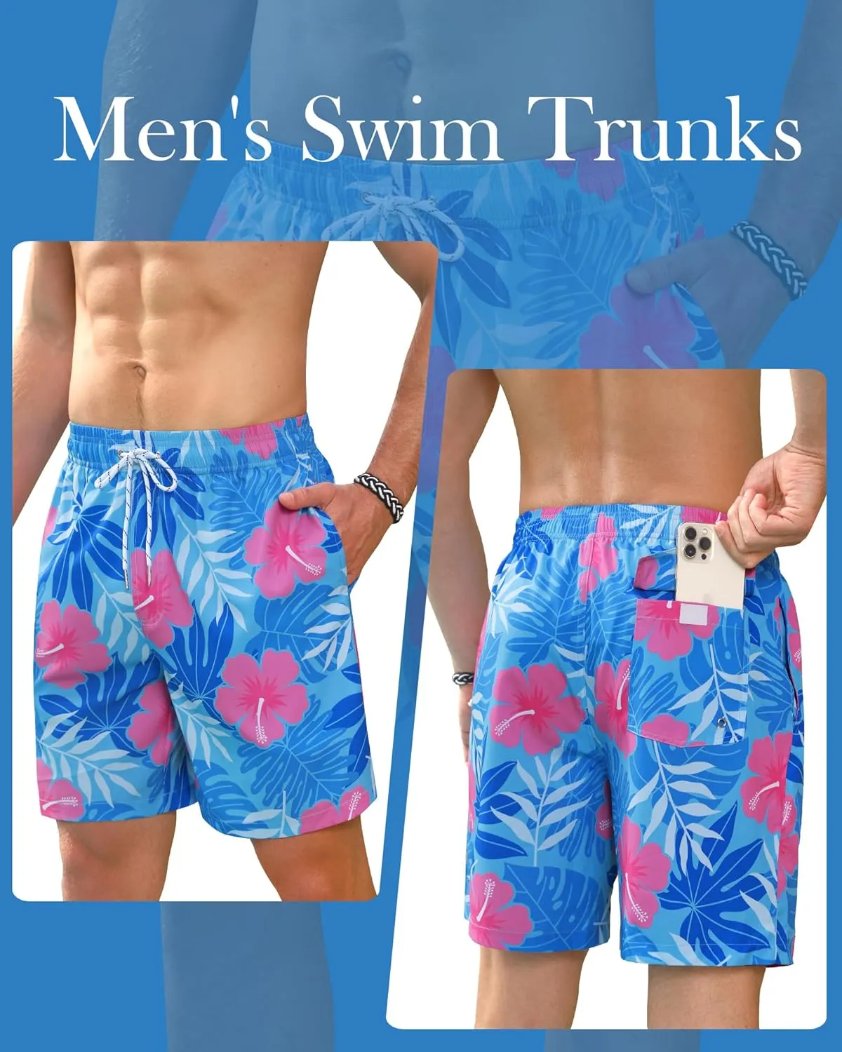 Swim Trunks Mens 7 Inch Bathing Suit with Mesh Liner Men's Stretch Swimwear Quick Dry Swimsuit Beach Shorts