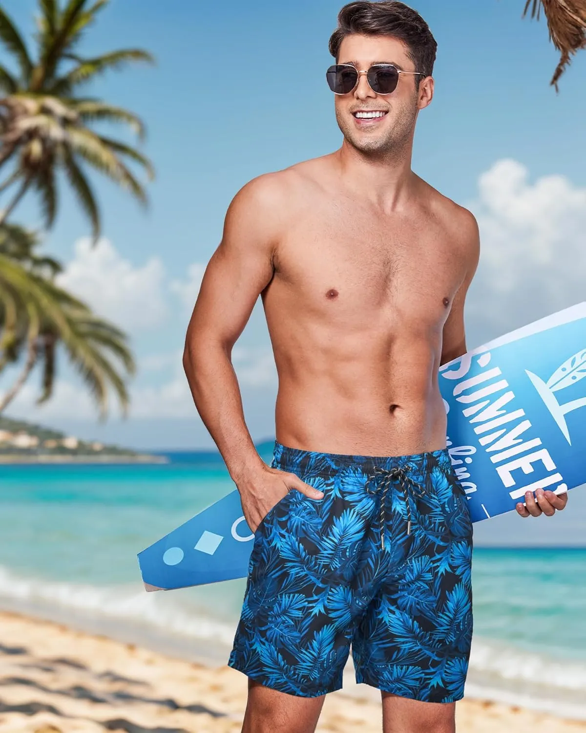 Swim Trunks Mens 7 Inch Bathing Suit with Mesh Liner Men's Stretch Swimwear Quick Dry Swimsuit Beach Shorts
