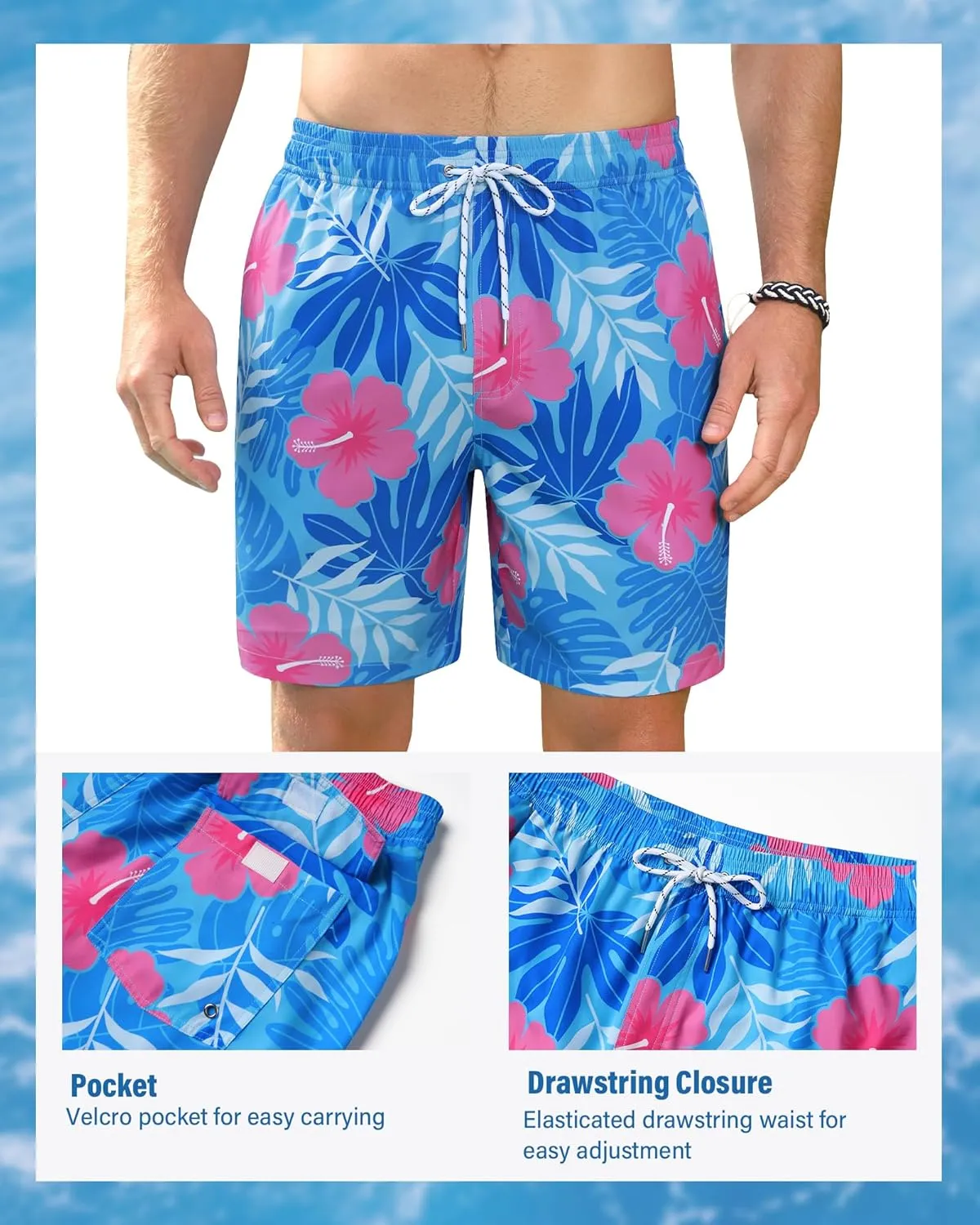 Swim Trunks Mens 7 Inch Bathing Suit with Mesh Liner Men's Stretch Swimwear Quick Dry Swimsuit Beach Shorts
