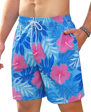 Swim Trunks Mens 7 Inch Bathing Suit with Mesh Liner Men's Stretch Swimwear Quick Dry Swimsuit Beach Shorts