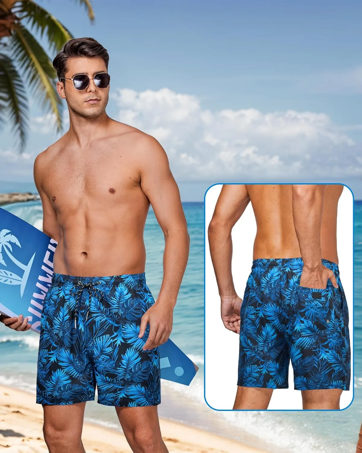 Swim Trunks Mens 7 Inch Bathing Suit with Mesh Liner Men's Stretch Swimwear Quick Dry Swimsuit Beach Shorts
