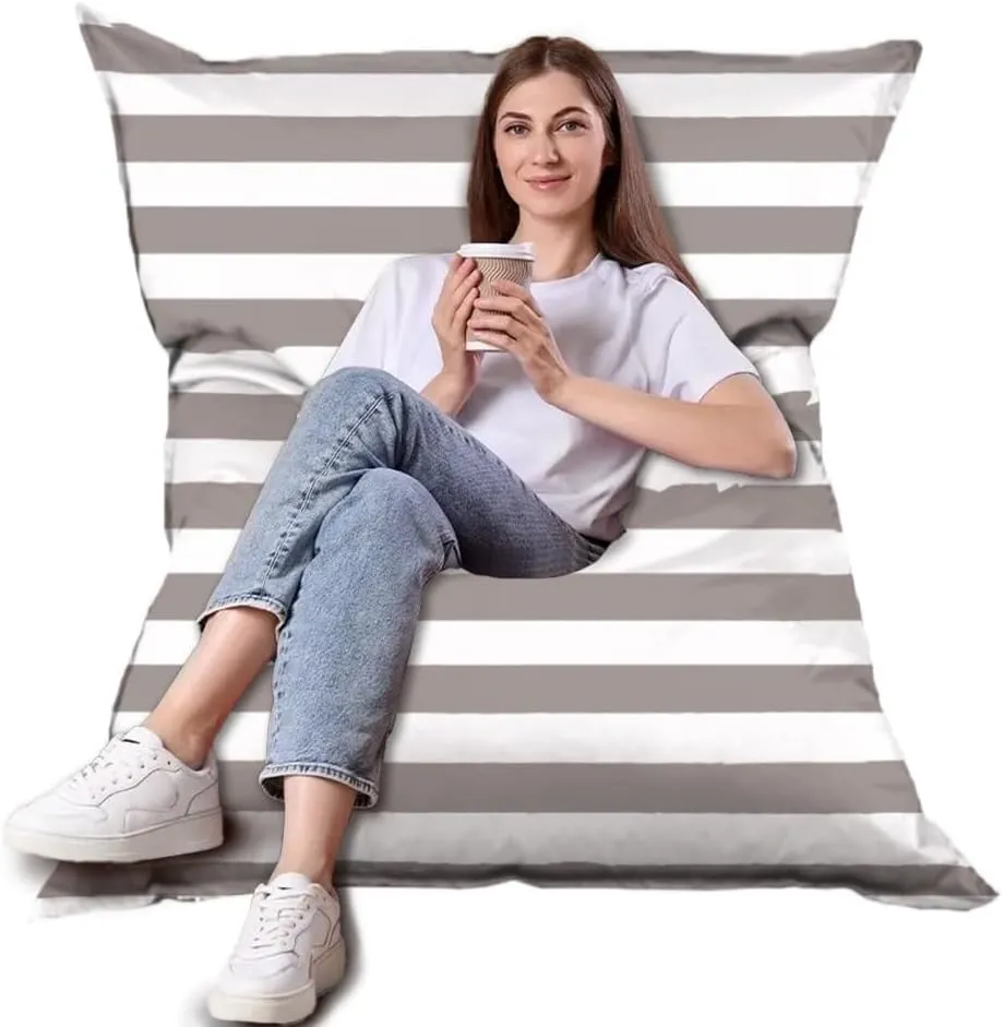 SXBCyan Floating Bean Bag for Pool（No Filler）-Outdoor Oxford Bean Bag Cover Floats Pillowsac-Pool Floating Bean Bag-Outdoor Stripes Bean Bag Pouf Cover-Reusable Bean Bag for Swimming(Light Grey)