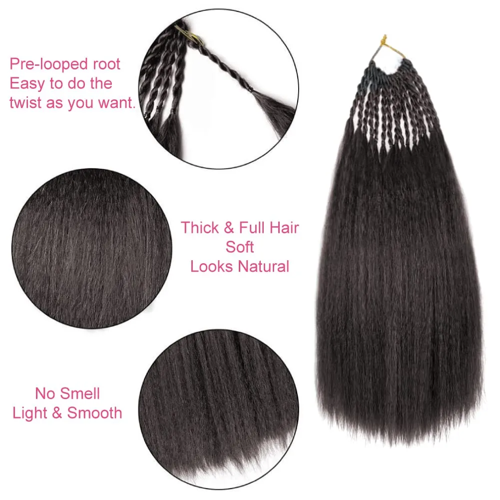 Synthetic Kinky Straight Crochet Braid Hair with Adjustable Pre-looped Yaki straight Crochet Braiding Hair Extension for Black Women 6 Packs 14 Inches 96 Roots 2# Natural Black