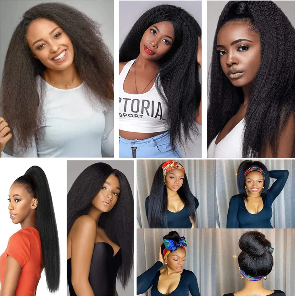 Synthetic Kinky Straight Crochet Braid Hair with Adjustable Pre-looped Yaki straight Crochet Braiding Hair Extension for Black Women 6 Packs 14 Inches 96 Roots 2# Natural Black