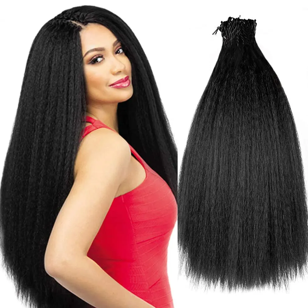 Synthetic Kinky Straight Crochet Braid Hair with Adjustable Pre-looped Yaki straight Crochet Braiding Hair Extension for Black Women 6 Packs 14 Inches 96 Roots 2# Natural Black