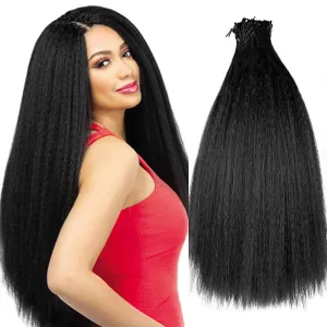 Synthetic Kinky Straight Crochet Braid Hair with Adjustable Pre-looped Yaki straight Crochet Braiding Hair Extension for Black Women 6 Packs 14 Inches 96 Roots 2# Natural Black