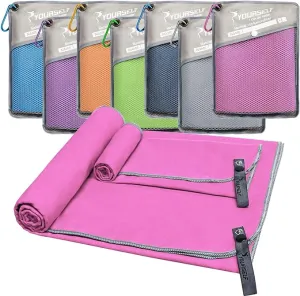 SYOURSELF 2 Pack Microfiber Camping Towel, Quick Dry Towel, Soft Absorbent Compact Travel Gym Workout Sweat Towel for Beach Yoga Swim Travel Camping Hiking Backpack Essentials (L:60"x30" 12"x24")