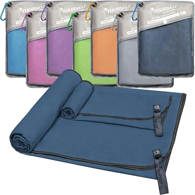 SYOURSELF 2 Pack Microfiber Camping Towel, Quick Dry Towel, Soft Absorbent Compact Travel Gym Workout Sweat Towel for Beach Yoga Swim Travel Camping Hiking Backpack Essentials (L:60"x30" 12"x24")