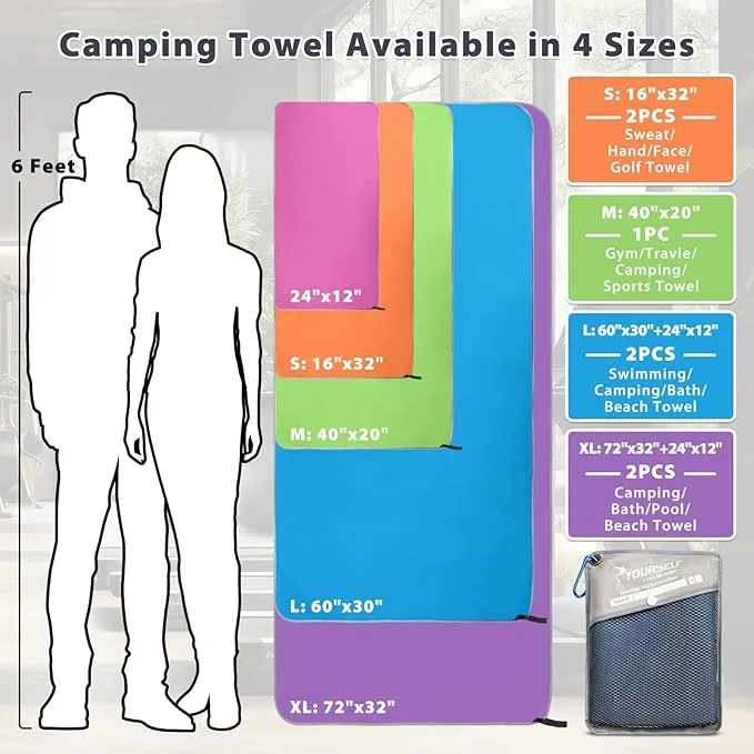 SYOURSELF 2 Pack Microfiber Camping Towel, Quick Dry Towel, Soft Absorbent Compact Travel Gym Workout Sweat Towel for Beach Yoga Swim Travel Camping Hiking Backpack Essentials (S:32"x16")