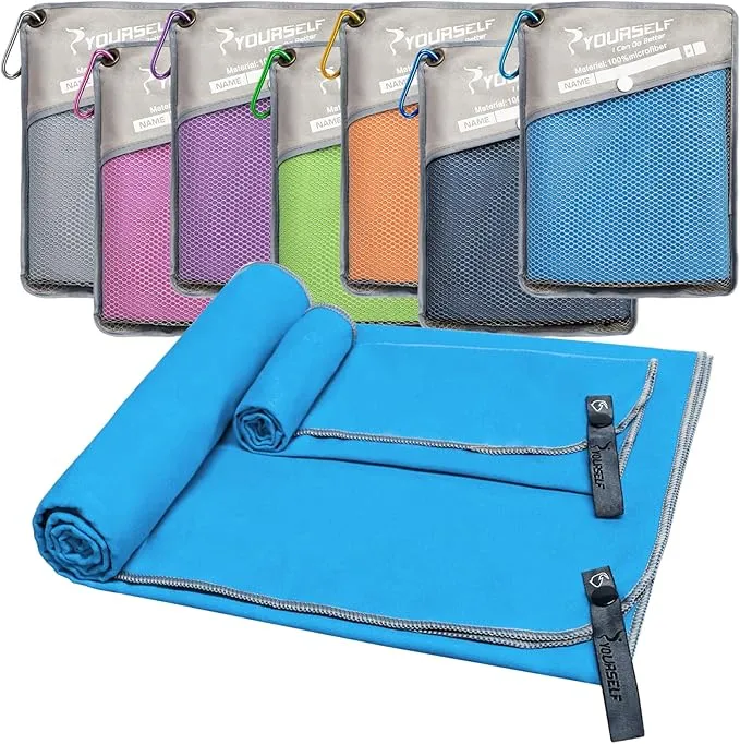 SYOURSELF 2 Pack Microfiber Camping Towel, Quick Dry Towel, Soft Absorbent Compact Travel Gym Workout Sweat Towel for Beach Yoga Swim Travel Camping Hiking Backpack Essentials (XL:72"x32" 12"x24")