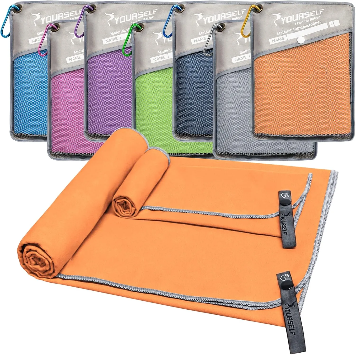 SYOURSELF 2 Pack Microfiber Camping Towel, Quick Dry Towel, Soft Absorbent Compact Travel Gym Workout Sweat Towel for Beach Yoga Swim Travel Camping Hiking Backpack Essentials (XL:72"x32" 12"x24")