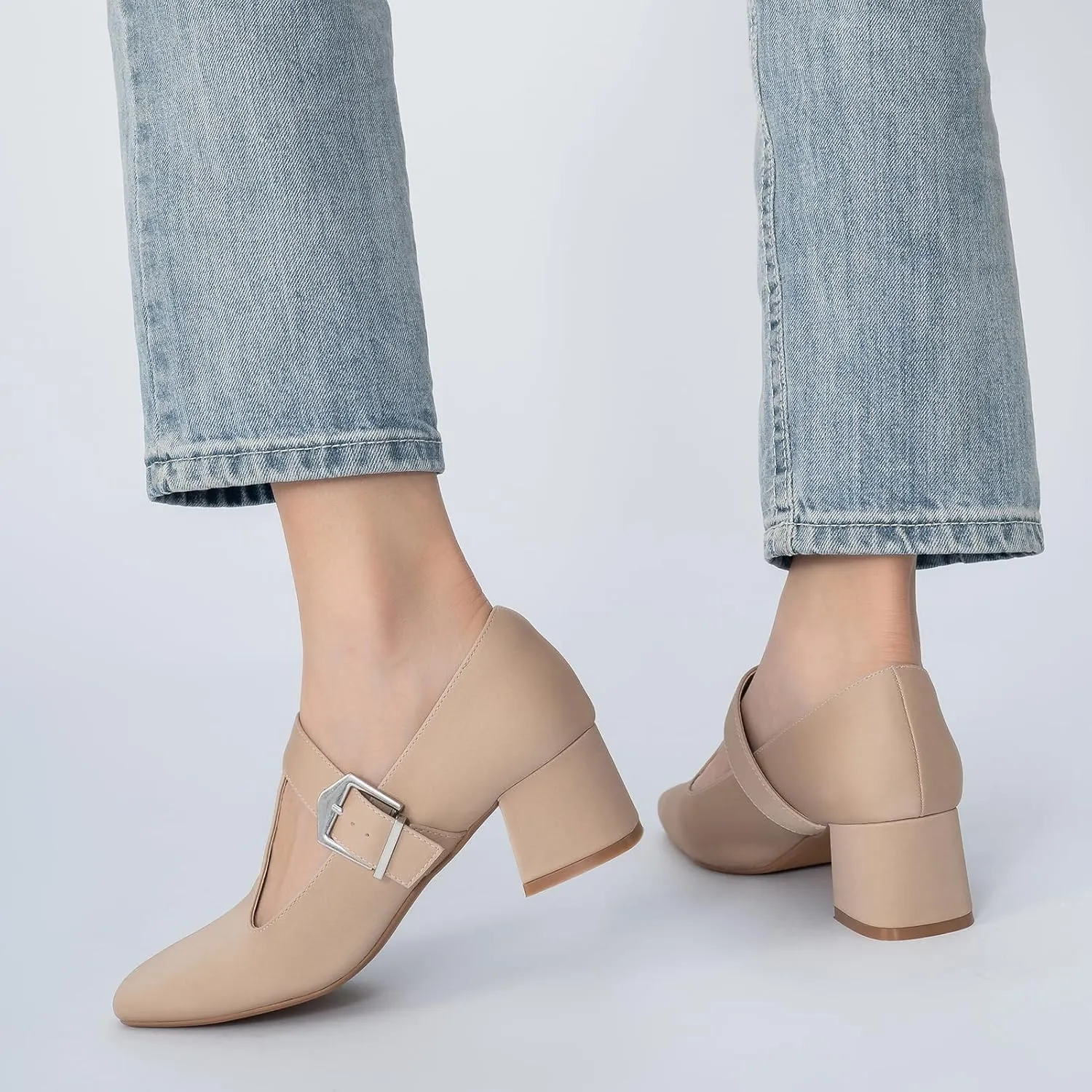 T-Strap Mary Jane Pumps Square Closed Toe Block Chunky Heels Work Wedding Party Ladies Shoes