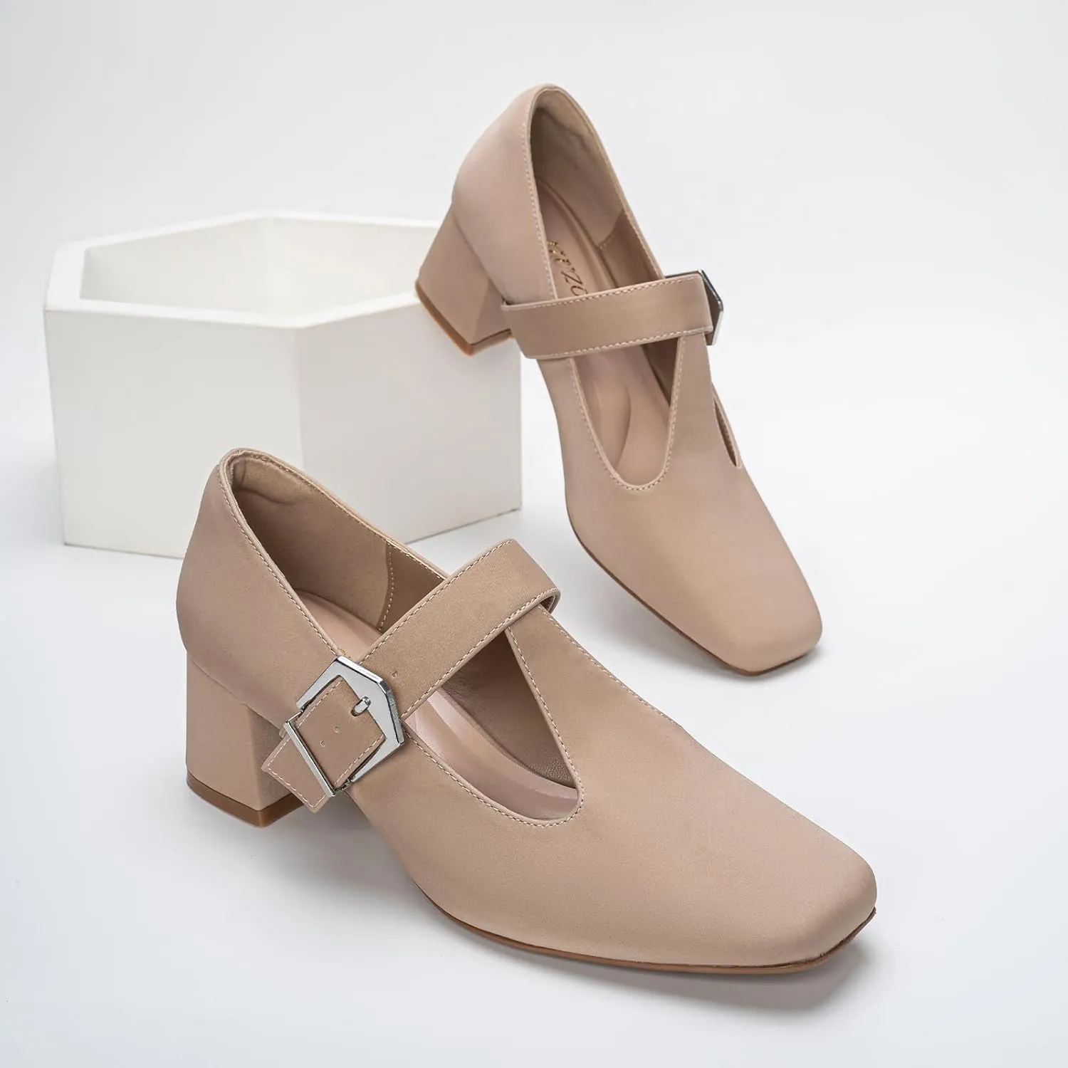 T-Strap Mary Jane Pumps Square Closed Toe Block Chunky Heels Work Wedding Party Ladies Shoes