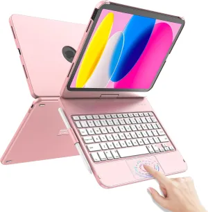 TaIYanG for iPad 10th Generation Case with Keyboard 10.9" 2022 & 11th (A16) 2025, Touch Trackpad Keyboard Case for 11/10th Generation-360° Rotate,Pencil Holder, Keyboard for iPad 10th Gen, Rose Gold