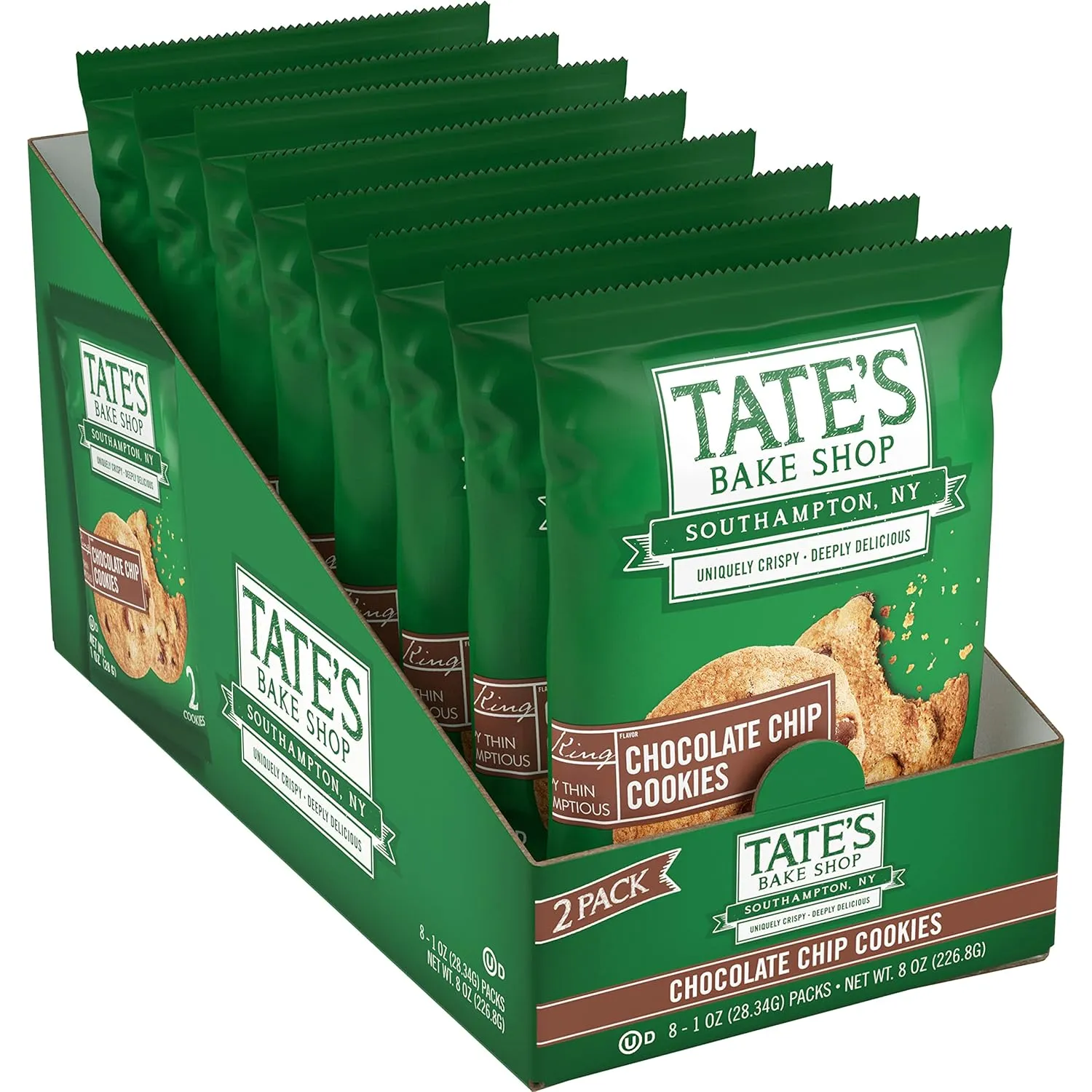 Tate’s Bake Shop Chocolate Chip Cookies, 16 – 2 Cookie Snack Packs (2 Boxes)