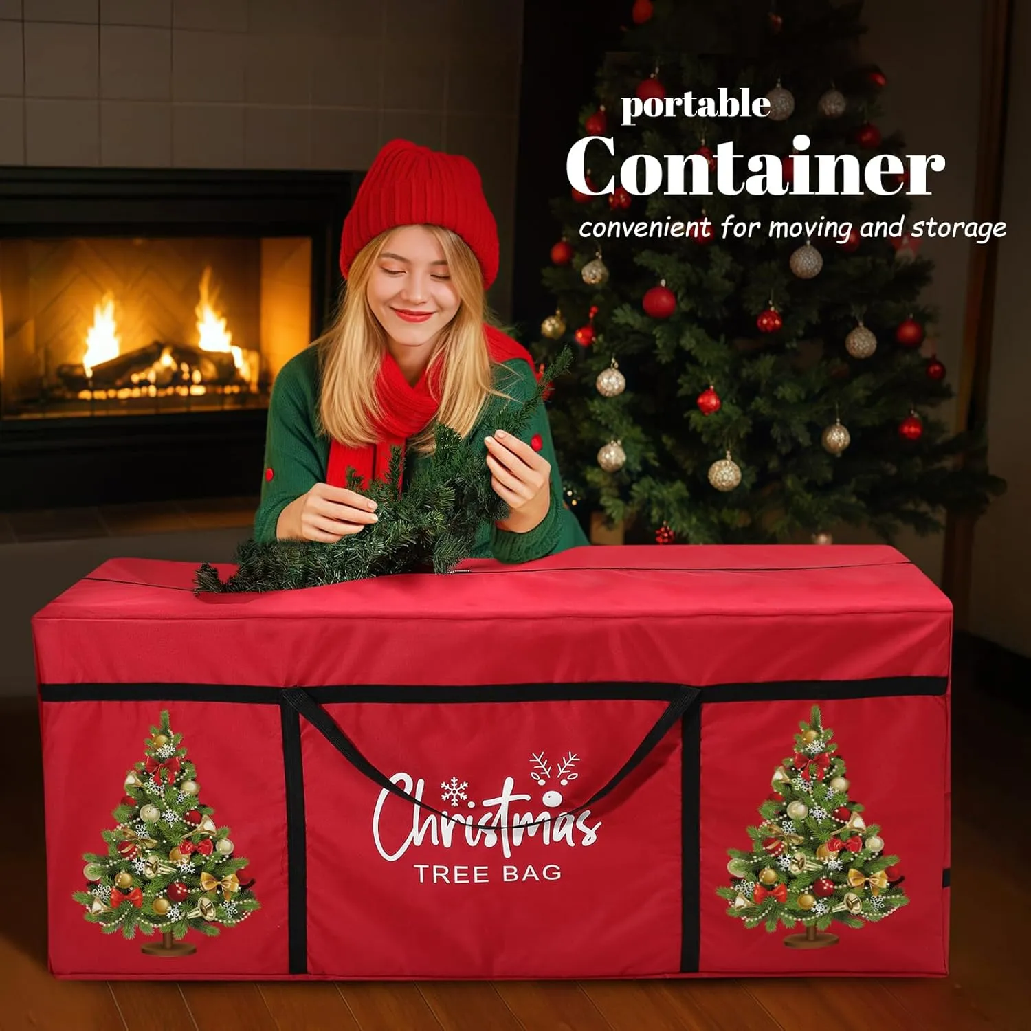 Tavaleu Christmas Tree Storage Bag - 7.5 FT Xmas Holiday Tree, Heavy Duty Oxford Dual Pockets, Zippered Bag, Carry Handles. Protects Against Dust