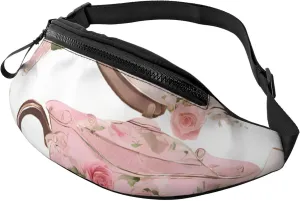 (Tea Cups With Roses Romantic Shabby) Casual Waist Bag For Men Women Adjustable Fanny Pack For Travel Running Hiking Cycling