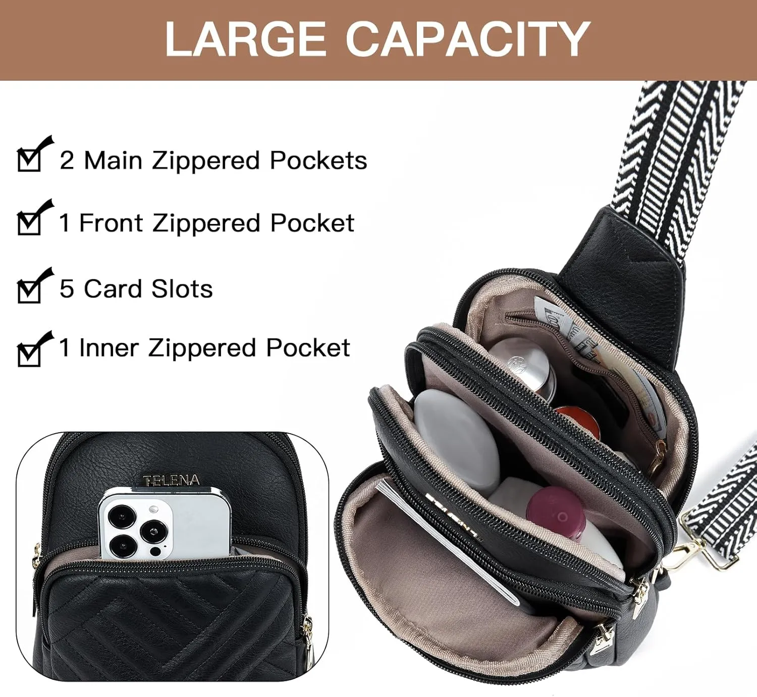 Telena Large Sling Bag Crossbody Bags for Women Fanny Packs Cross Body with Adjustable Strap