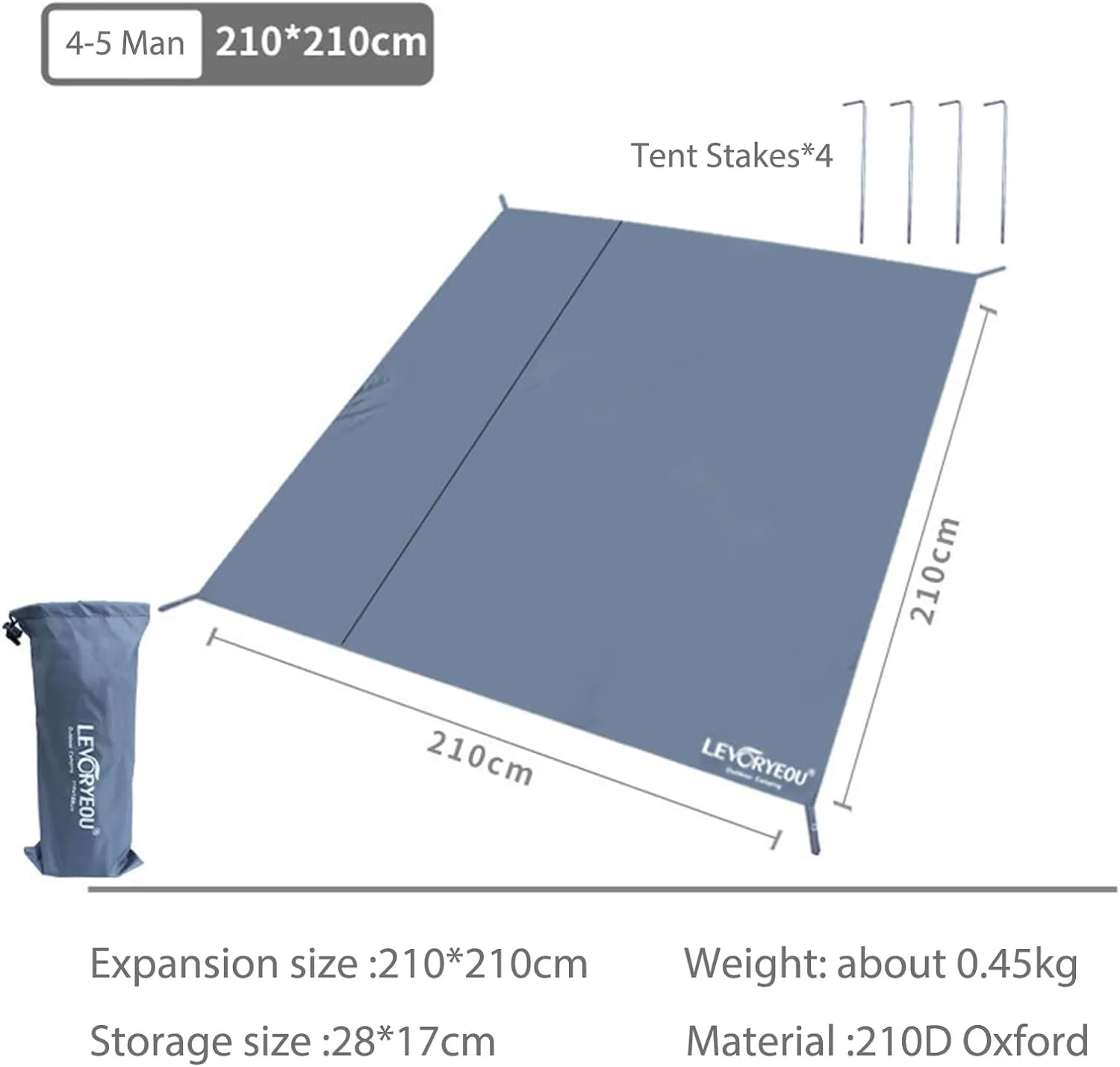 Tent Footprints Outdoor Camping Tent Floor Mat Moisture Proof Ground Sheet 210D Oxford Cloth Ultralight Waterproof Wear-Resistant Multi-Purpose Shading Trap with Tent Stakes