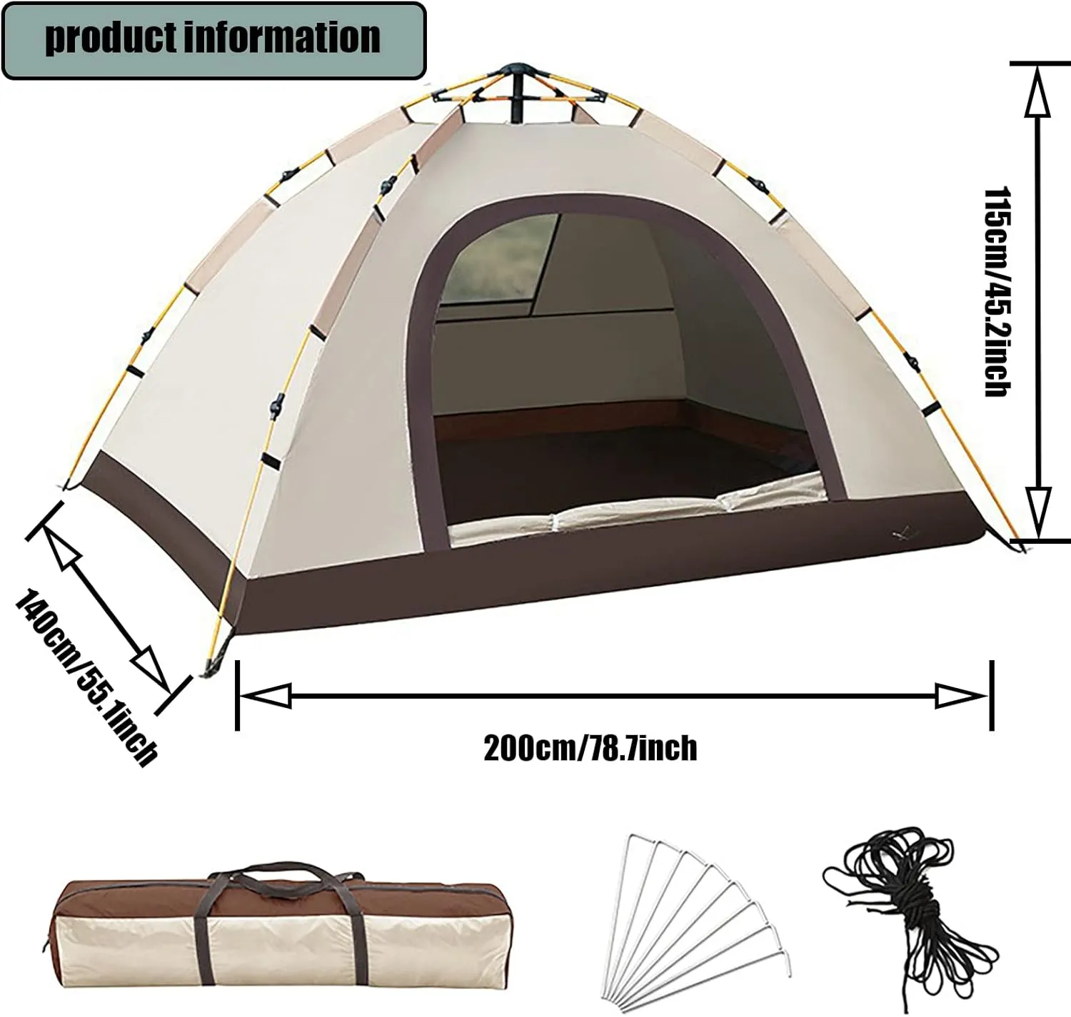 Tent for Camping 2 Person Portable, Backpacking Tent Lightweight Waterproof, Tent for Backyard Shade, with Carry Bag, Windproof Ropes, All Seasons, for Beach Tailgate
