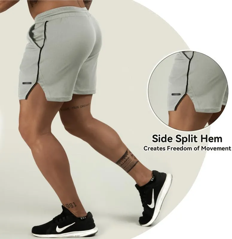 TEZO Mens 5" Gym Workout Shorts Athletic Running Training Quick Dry Short Pants Pockets Lightweight Mesh Activewear