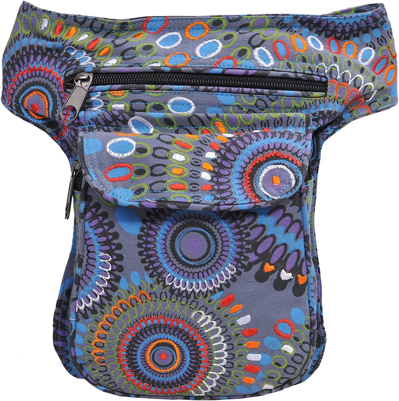 The Collection Royal Fanny Pack Crossbody Bags for Women| Cotton Canvas Boho Hippie Festival Colorful Belt Bag for Women (Blue B)