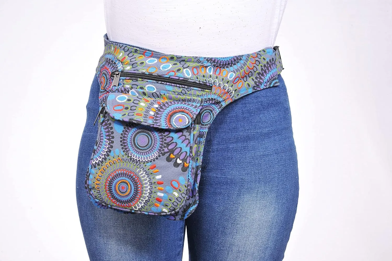 The Collection Royal Fanny Pack Crossbody Bags for Women| Cotton Canvas Boho Hippie Festival Colorful Belt Bag for Women (Blue B)