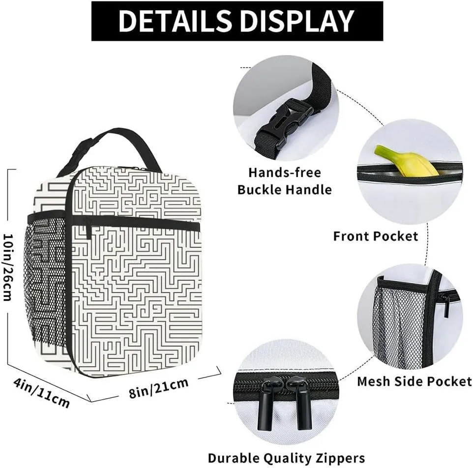 the form a labyrinth Insulated Iunch Bag for Men Woman Large Portable Waterproof Reusable Thermal Lunch Box with Pockets for Work Travel Picnic