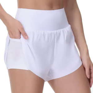 THE GYM PEOPLE Women’s Quick Dry Running Shorts Mesh Liner High Waisted Tennis Workout Shorts Zipper Pockets