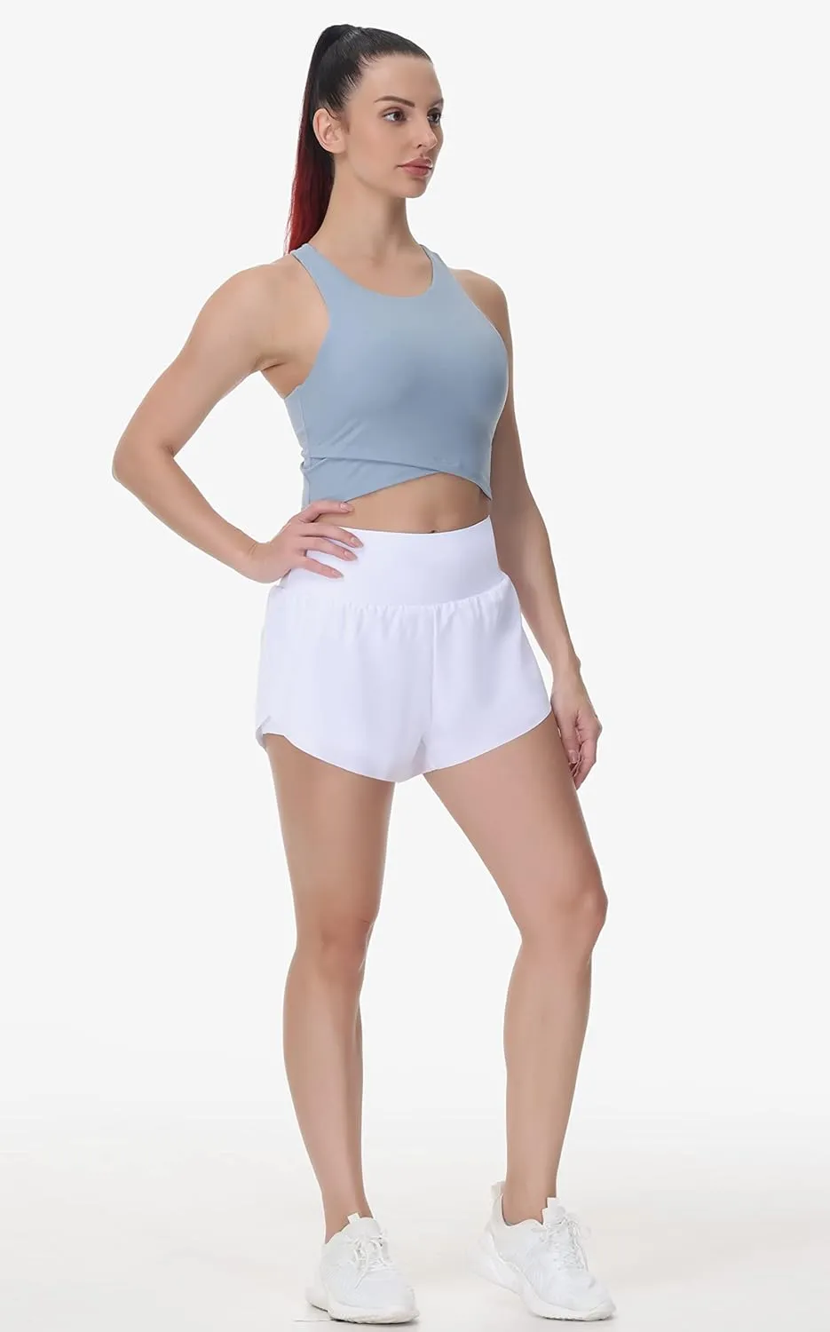 THE GYM PEOPLE Women’s Quick Dry Running Shorts Mesh Liner High Waisted Tennis Workout Shorts Zipper Pockets