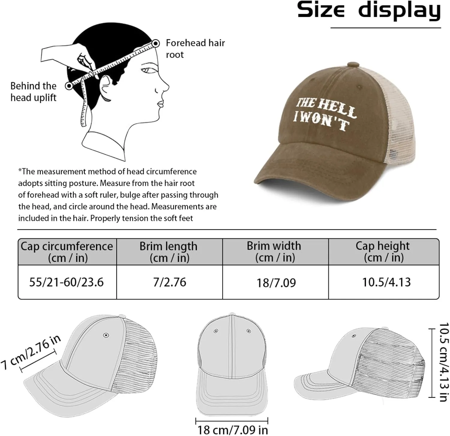 The Hell I Won't Trucker Hat Men Vintage Mesh Cap for Summer