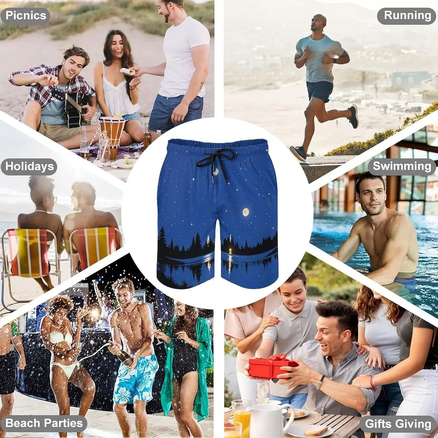The Lake in The Night Sky Men's Swim Trunks with Pockets & Mesh Lining, Lightweight Quick-Dry Beach Shorts