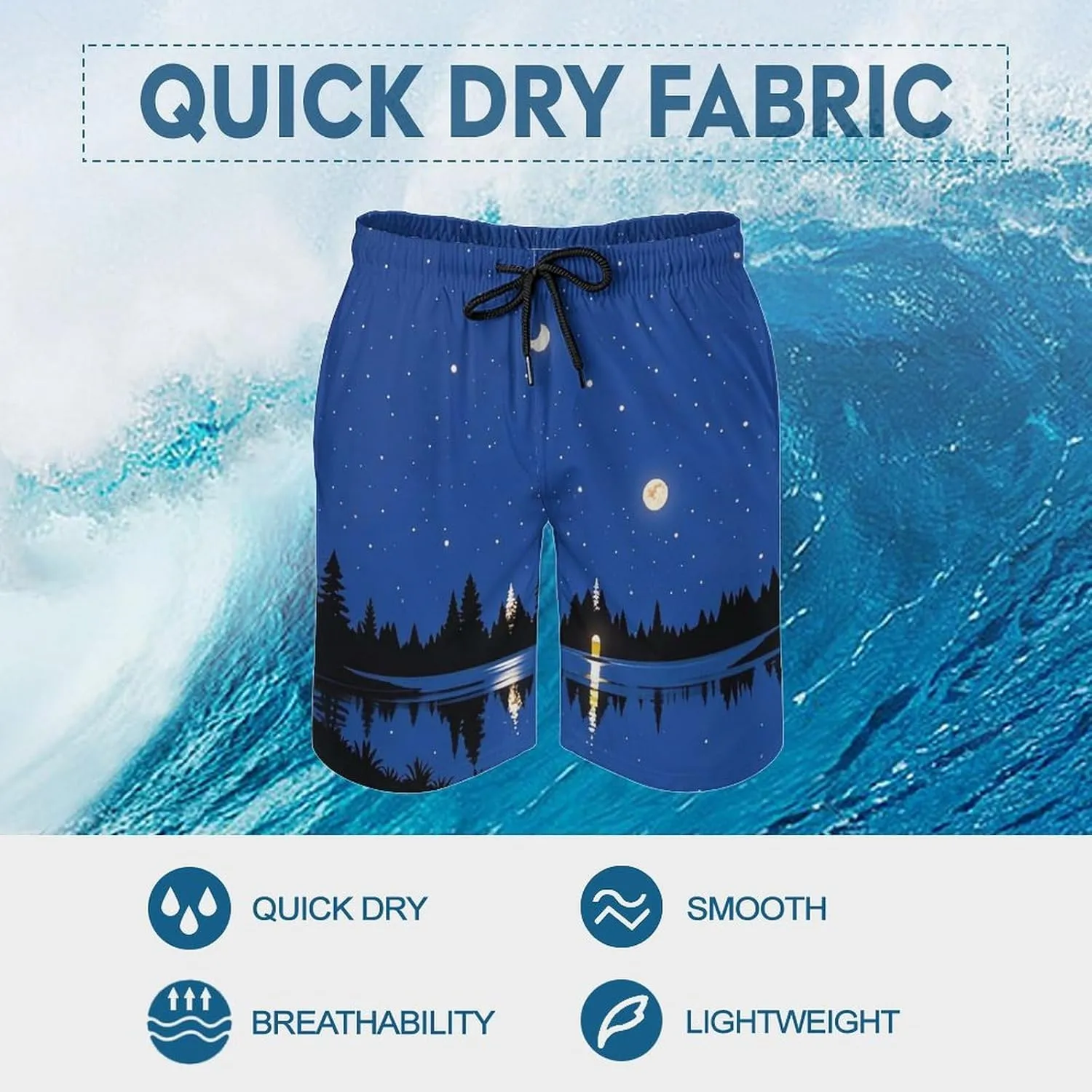 The Lake in The Night Sky Men's Swim Trunks with Pockets & Mesh Lining, Lightweight Quick-Dry Beach Shorts