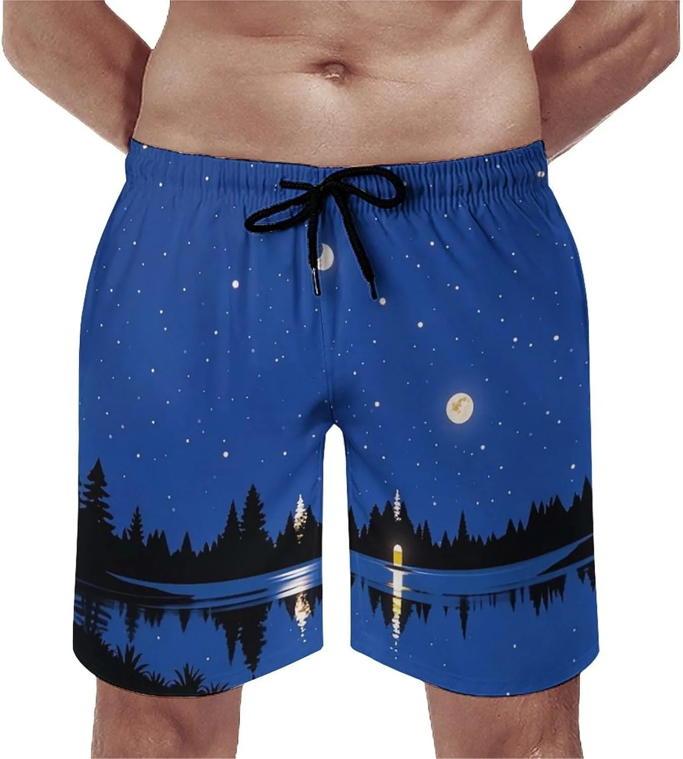 The Lake in The Night Sky Men's Swim Trunks with Pockets & Mesh Lining, Lightweight Quick-Dry Beach Shorts