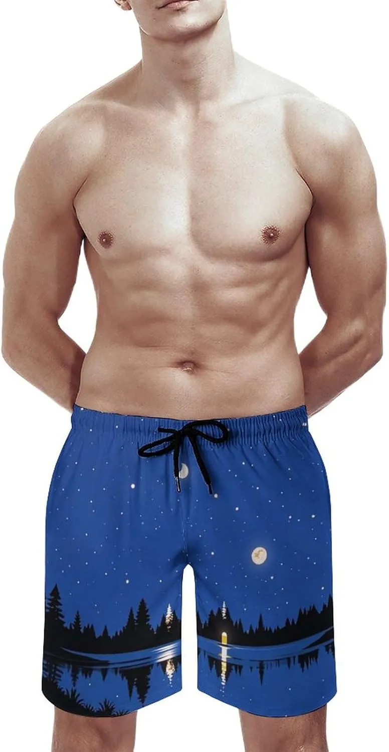 The Lake in The Night Sky Men's Swim Trunks with Pockets & Mesh Lining, Lightweight Quick-Dry Beach Shorts
