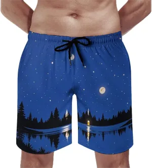The Lake in The Night Sky Men's Swim Trunks with Pockets & Mesh Lining, Lightweight Quick-Dry Beach Shorts