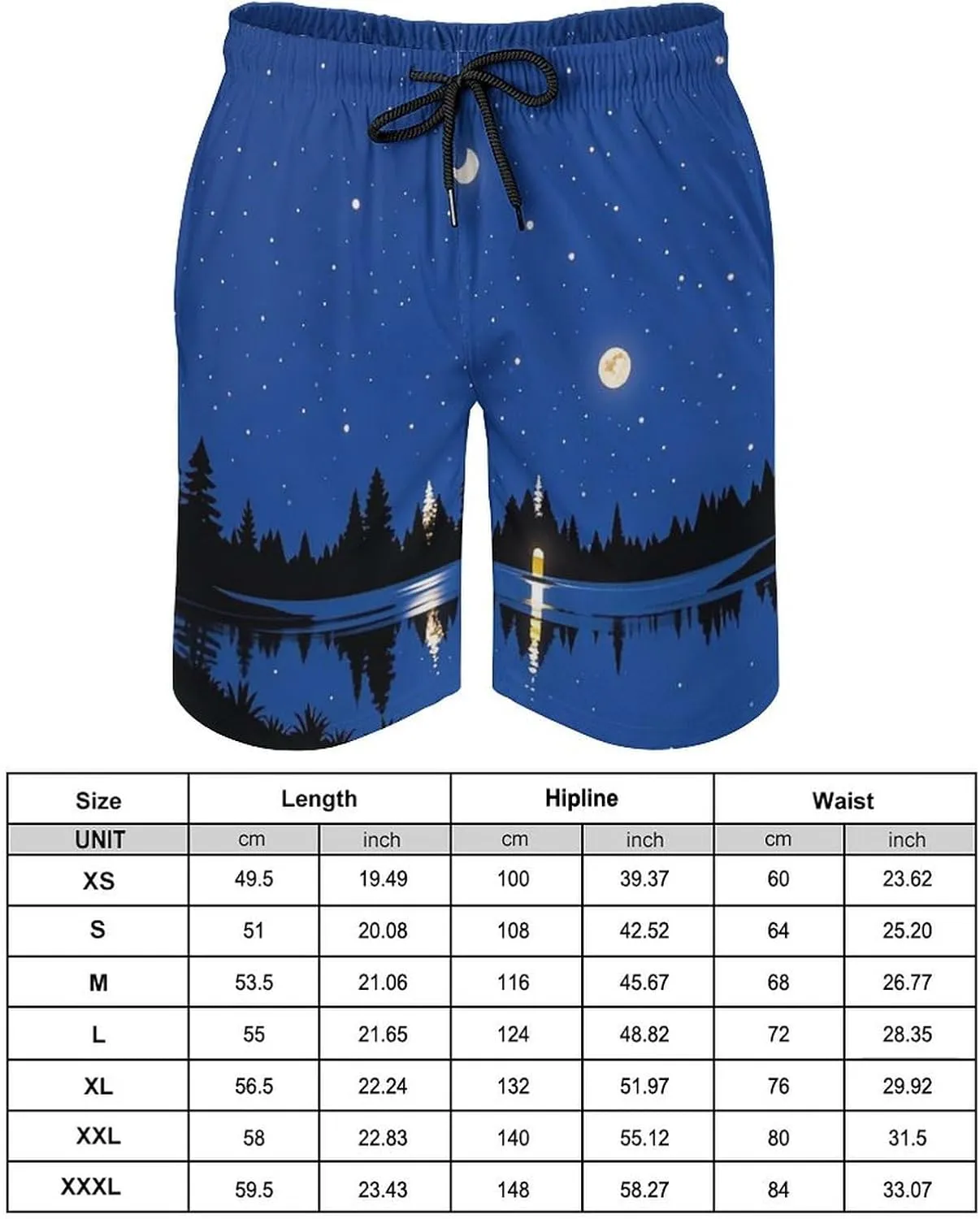 The Lake in The Night Sky Men's Swim Trunks with Pockets & Mesh Lining, Lightweight Quick-Dry Beach Shorts