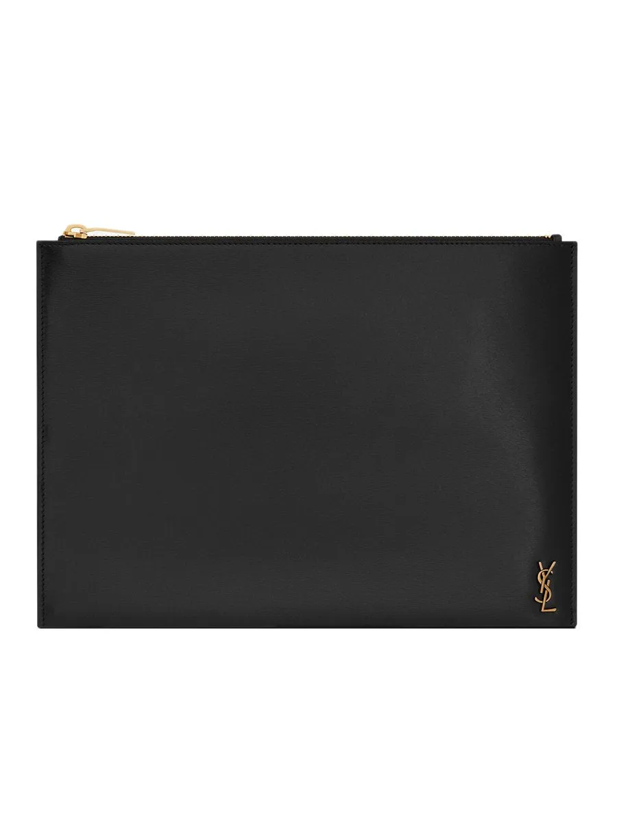 Tiny Monogram Zippered Document Holder in Shiny Leather