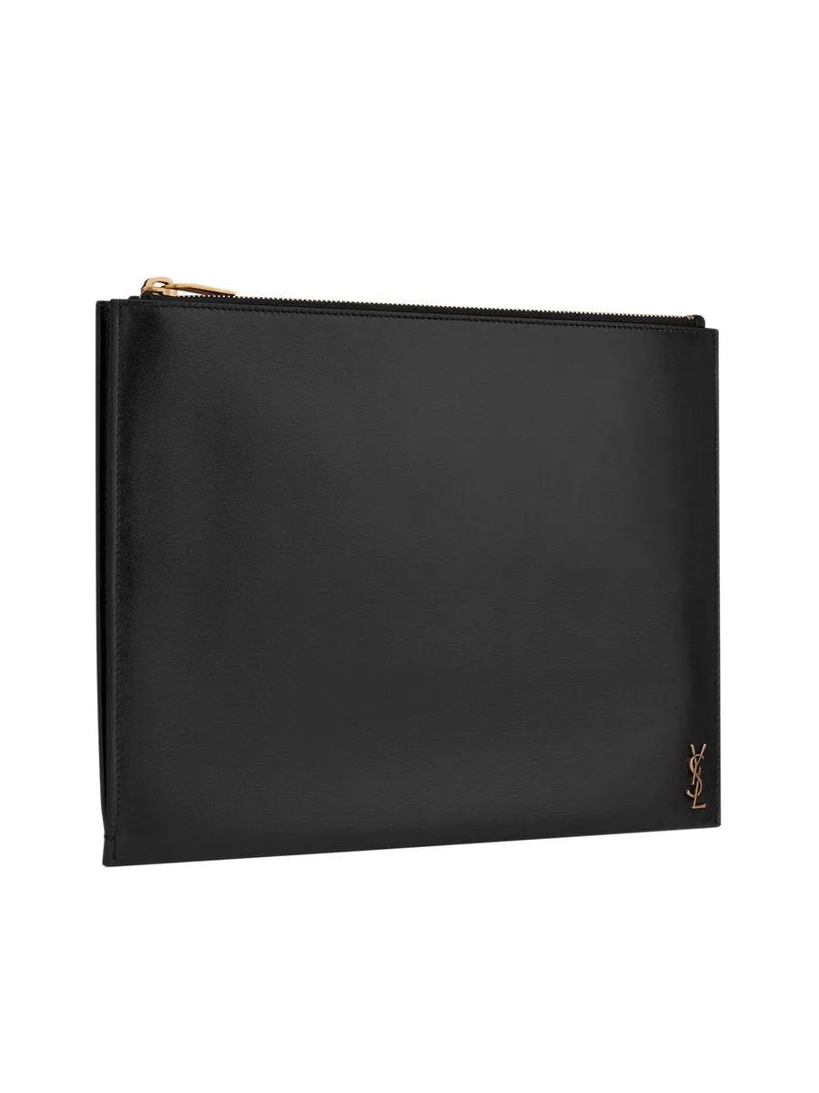 Tiny Monogram Zippered Document Holder in Shiny Leather