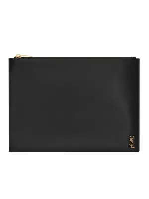 Tiny Monogram Zippered Document Holder in Shiny Leather