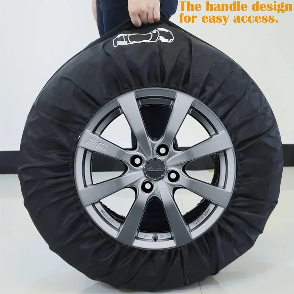 Tire Cover 4pcs Skyour Adjustable Waterproof Seasonal Spare Car Wheel Tire Storage Bag Tote Protective Cover Dustproof Tire Tote Wheel Protector Covers with 4pcs Wheel Felts (Black-B, L)