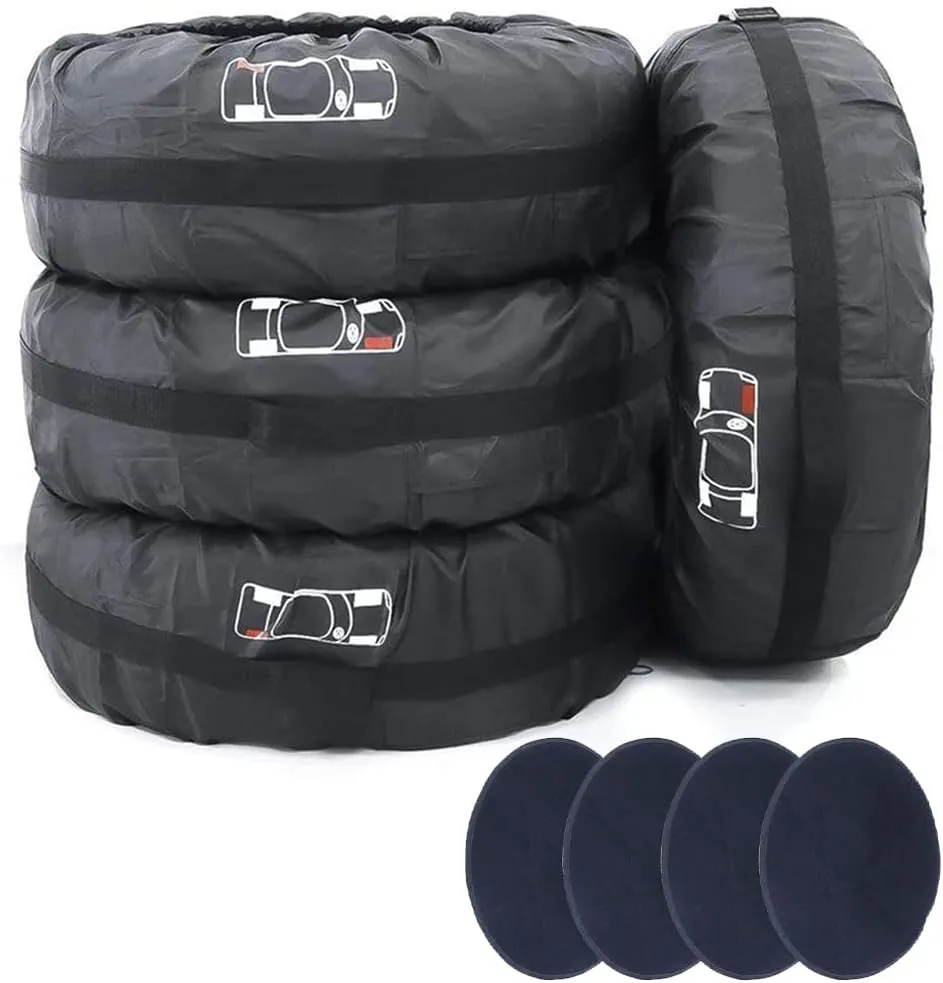 Tire Cover 4pcs Skyour Adjustable Waterproof Seasonal Spare Car Wheel Tire Storage Bag Tote Protective Cover Dustproof Tire Tote Wheel Protector Covers with 4pcs Wheel Felts (Black-B, L)