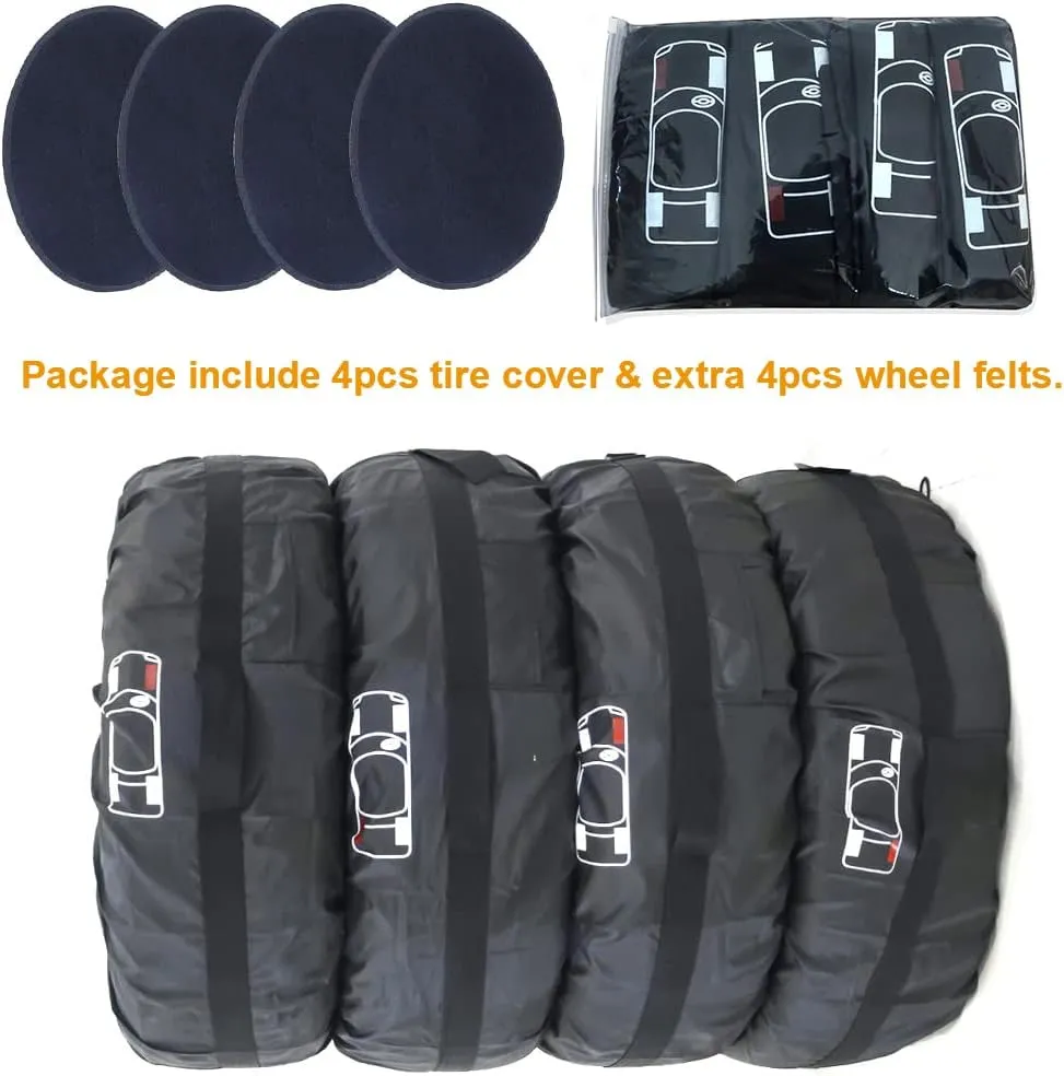 Tire Cover 4pcs Skyour Adjustable Waterproof Seasonal Spare Car Wheel Tire Storage Bag Tote Protective Cover Dustproof Tire Tote Wheel Protector Covers with 4pcs Wheel Felts (Black-B, L)