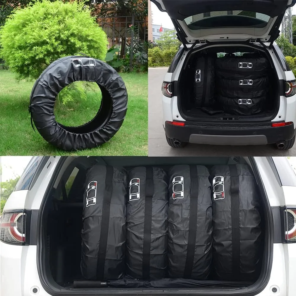 Tire Cover 4pcs Skyour Adjustable Waterproof Seasonal Spare Car Wheel Tire Storage Bag Tote Protective Cover Dustproof Tire Tote Wheel Protector Covers with 4pcs Wheel Felts (Black-B, L)