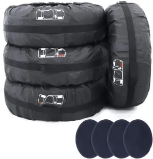 Tire Cover 4pcs Skyour Adjustable Waterproof Seasonal Spare Car Wheel Tire Storage Bag Tote Protective Cover Dustproof Tire Tote Wheel Protector Covers with 4pcs Wheel Felts (Black-B, L)