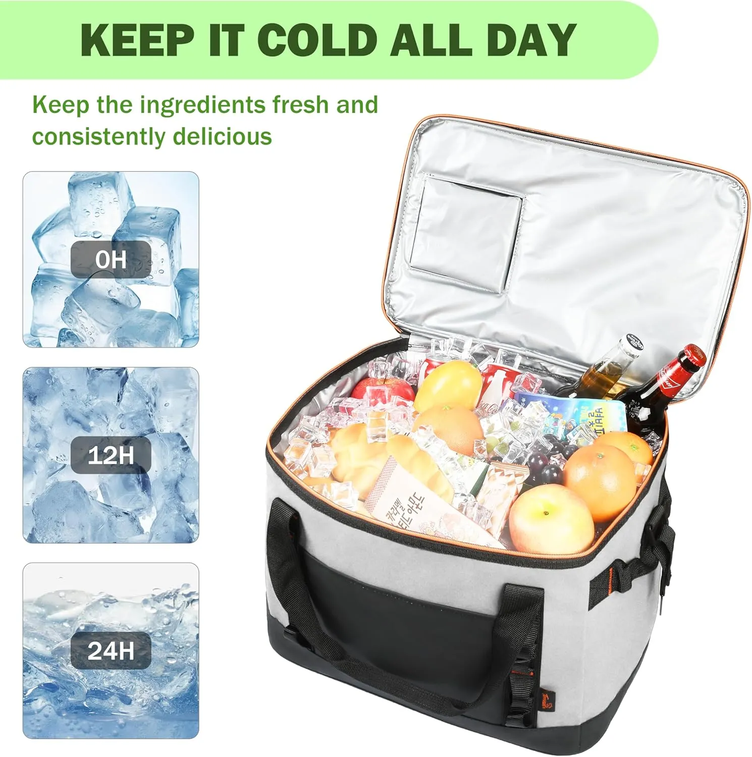 Tirrinia Large Cooler Bag Insulated, 48 Cans Leakproof Soft Camping Coolers, Portable Beach Cooler with Heavy-Duty Handles for Picnic, Beach, Road Trips